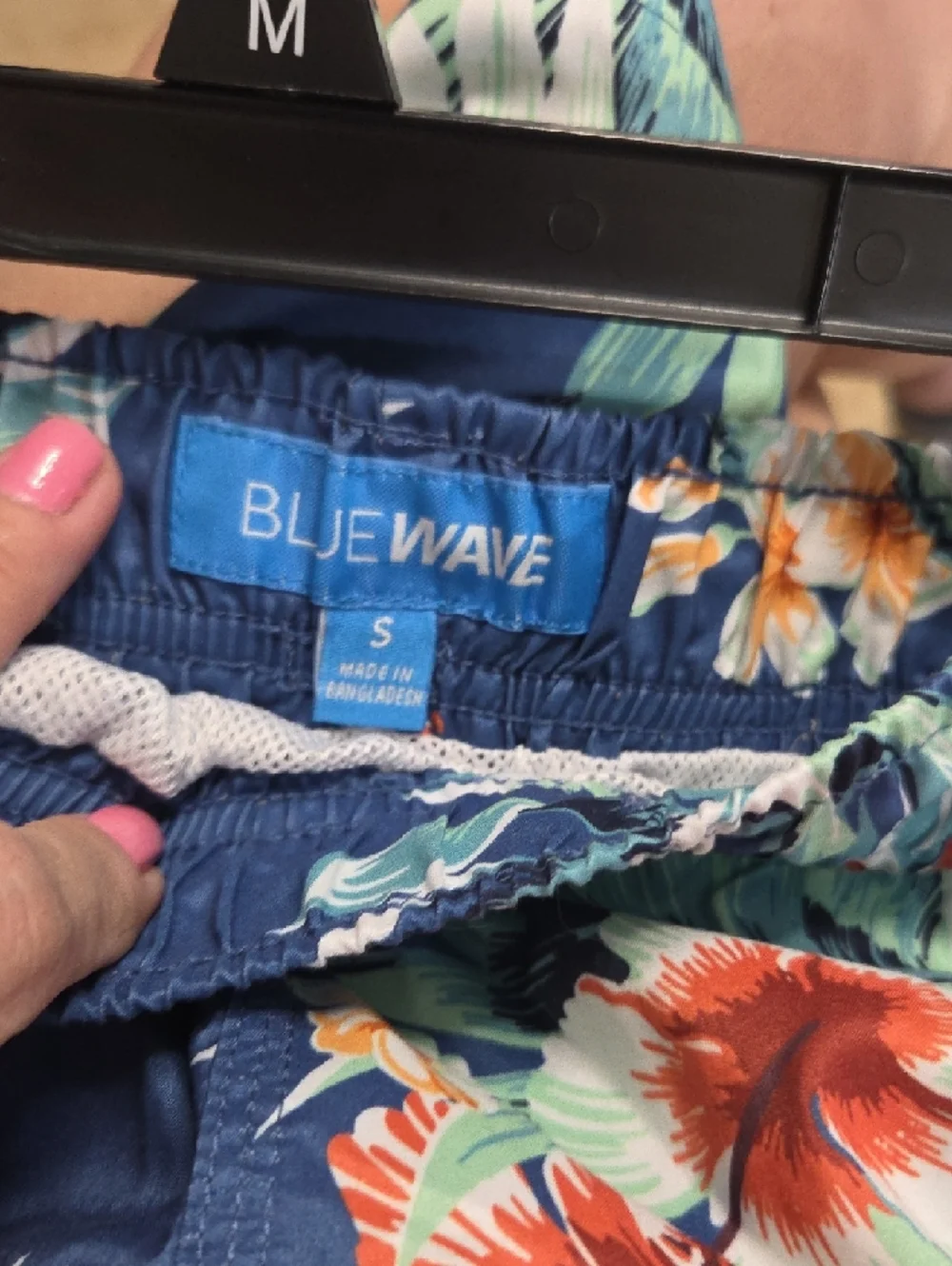 Men's Navy Tropical Floral Swim Board Shorts Blue Wave Size Small.